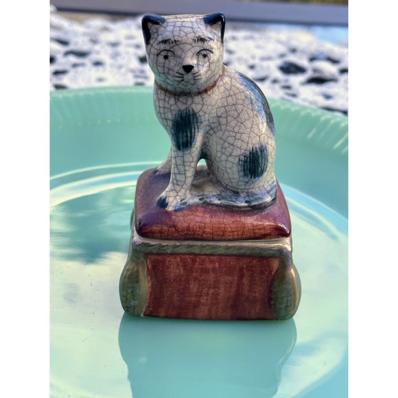 Vintage 1980s Fitz and Floyd Cat Trinket Box Crackle aged Finish - Picture 7 of 9